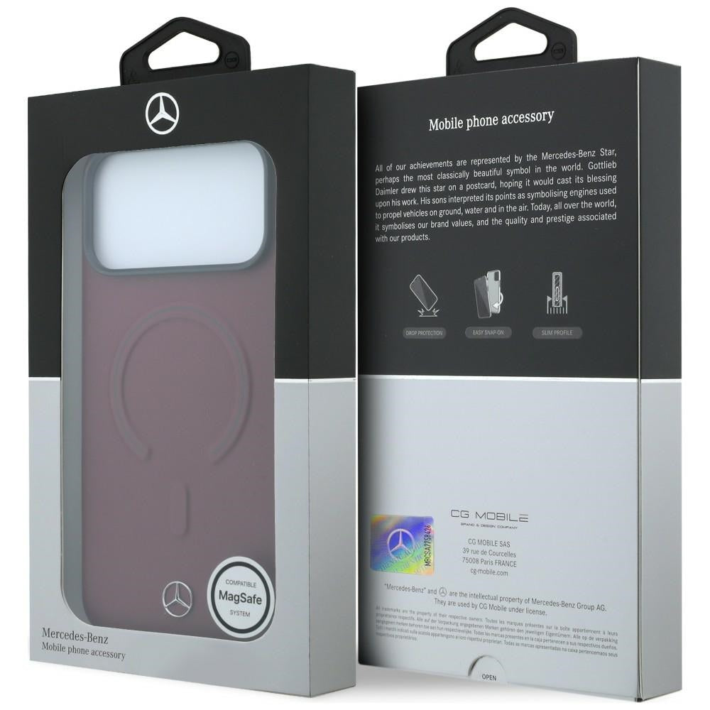 Mercedes Benz iPhone 17 Pro Max/iPhone 18 Pro Max Kuori nahkaa, 3D MagSafe, viininpunainen