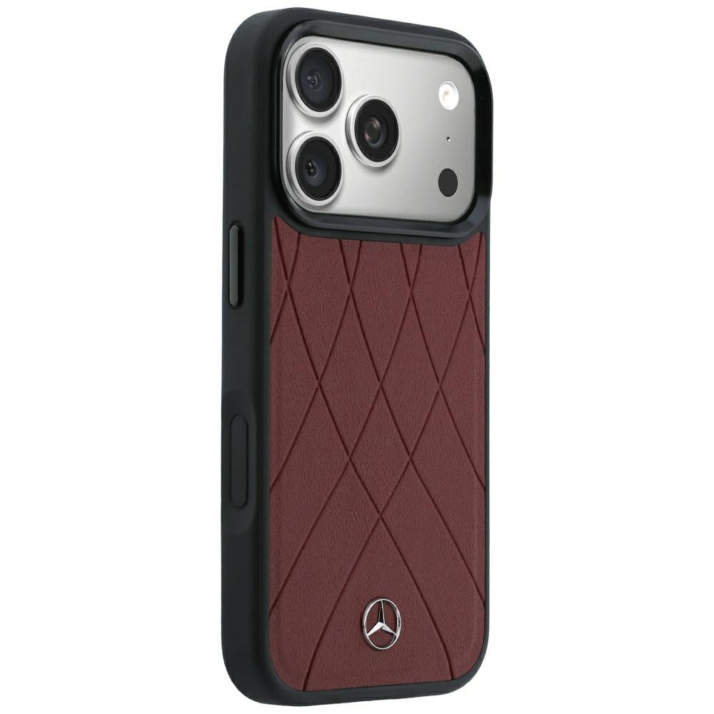 Mercedes Benz iPhone 17 Pro Max/iPhone 18 Pro Max Kuori Leather Crossed Lines Burgundy