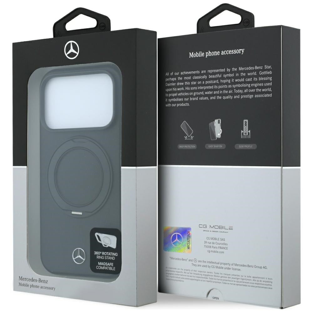 Mercedes Benz iPhone 17 Pro/iPhone 18 Pro -kuori nahkaa, rengasteline, Musta