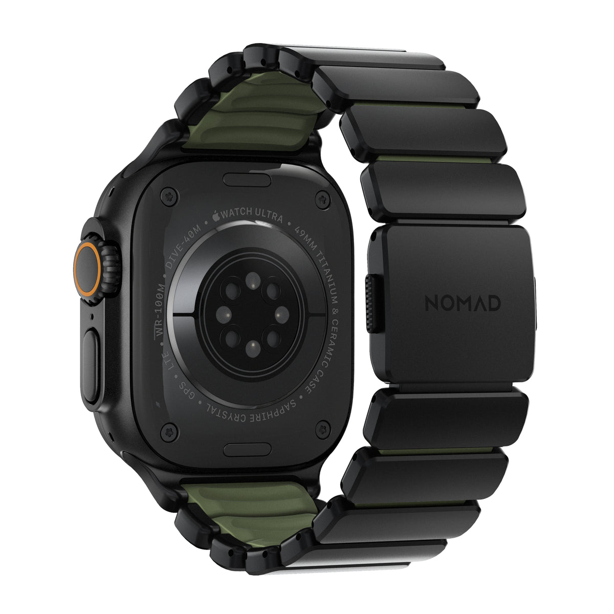 Nomad Apple Watch 45/46mm/Ultra 49mm Ranneke Stratos Band Musta Forest