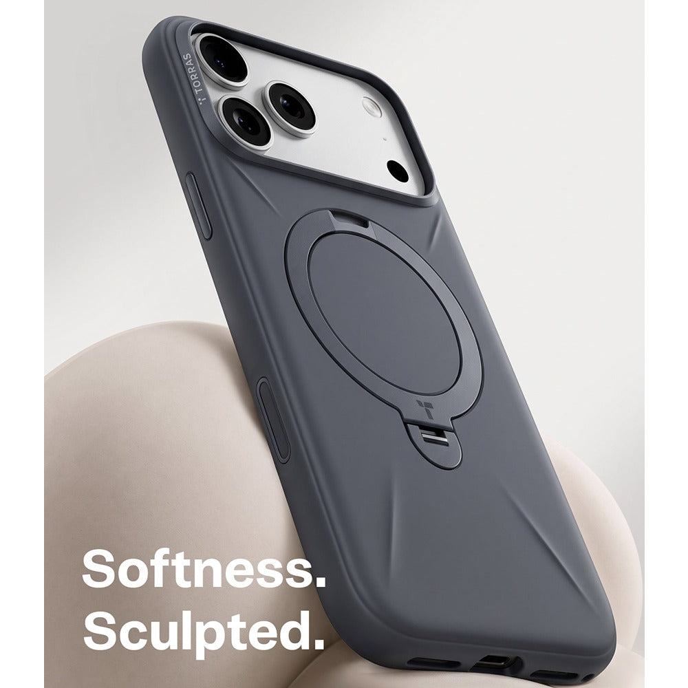 Torras iPhone 18 Pro Max Kuori Ostand Q3 Silicone Musta