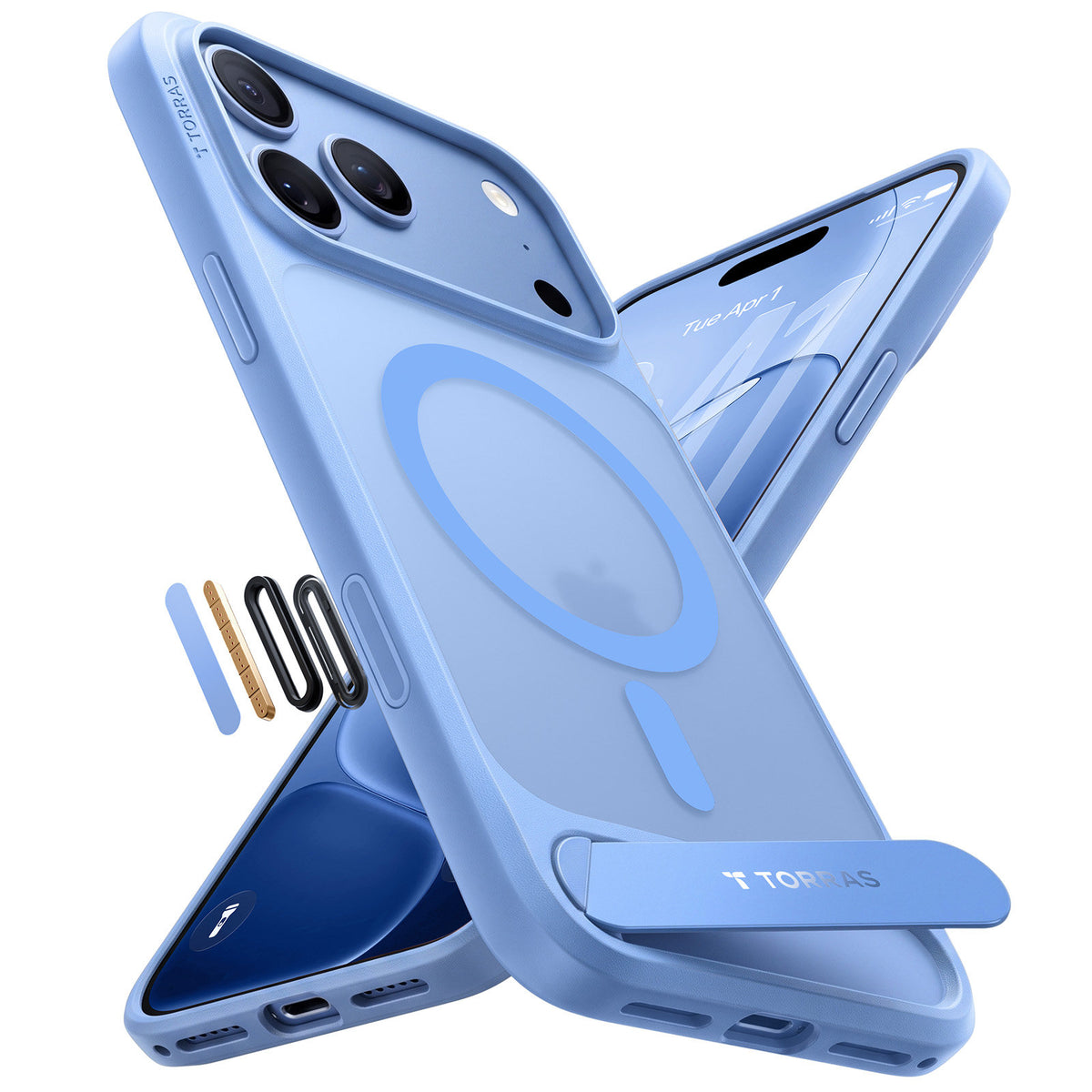 Torras iPhone 18 Pro Max Kuori Ostand L1 Sininen