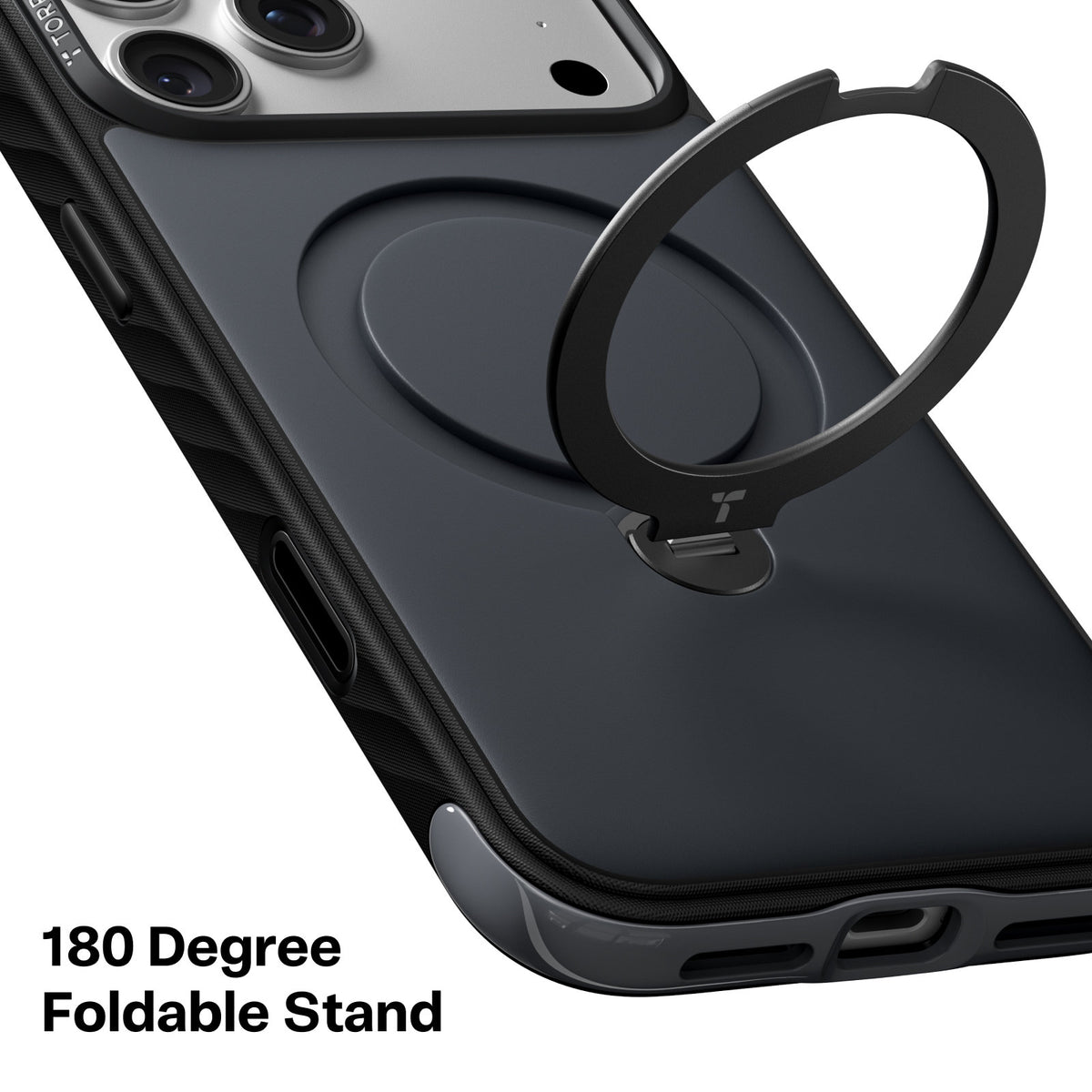 Torras iPhone 18 Pro Kuori Ostand Q3 Rugged Jet Black