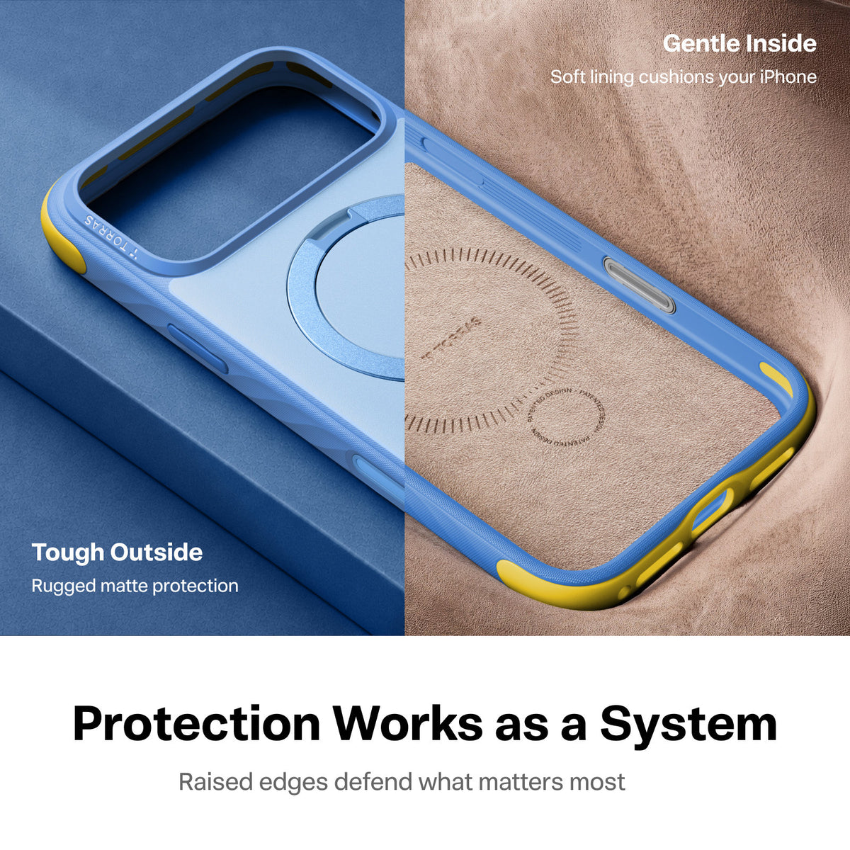 Torras iPhone 18 Pro Max Kuori Ostand Q3 Rugged Island Blue