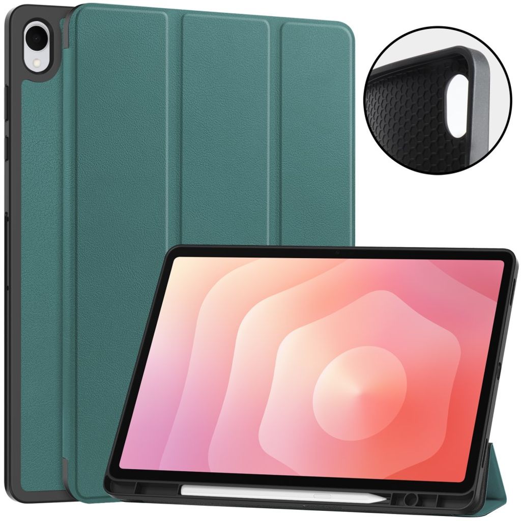 Samsung Galaxy Tab S12 Plus Kotelo Tri-Fold kynätasku Vihreä