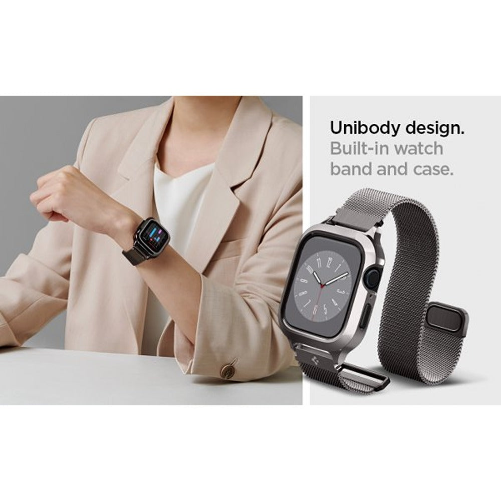 Spigen Apple Watch 45mm Kuori rannekkeella Metal Fit Pro Graphite