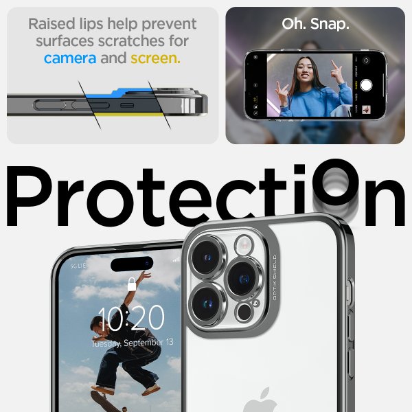 Spigen iPhone 14 Pro Max -suojakuori Optik Crystal Chrome Gray