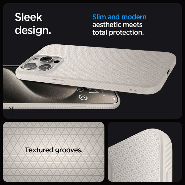 Spigen iPhone 15 Pro -suojakuori Liquid Air Natural Titanium