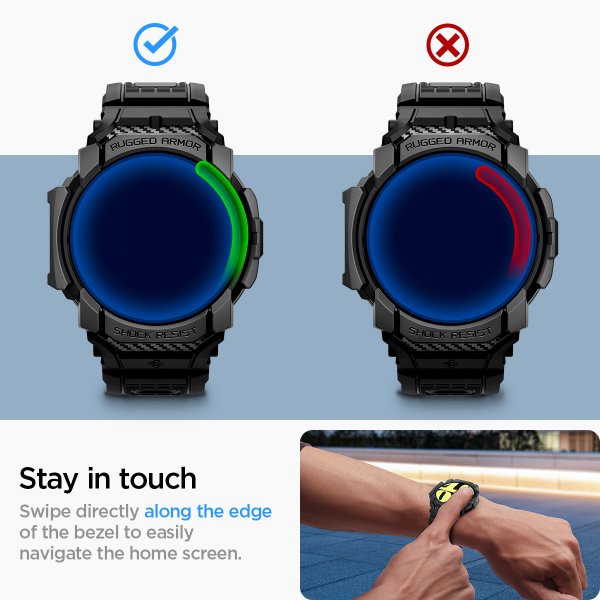 Spigen Samsung Galaxy Watch 7 44mm Ranneke ja Suojakuori Rugged Armor Pro Mattamusta