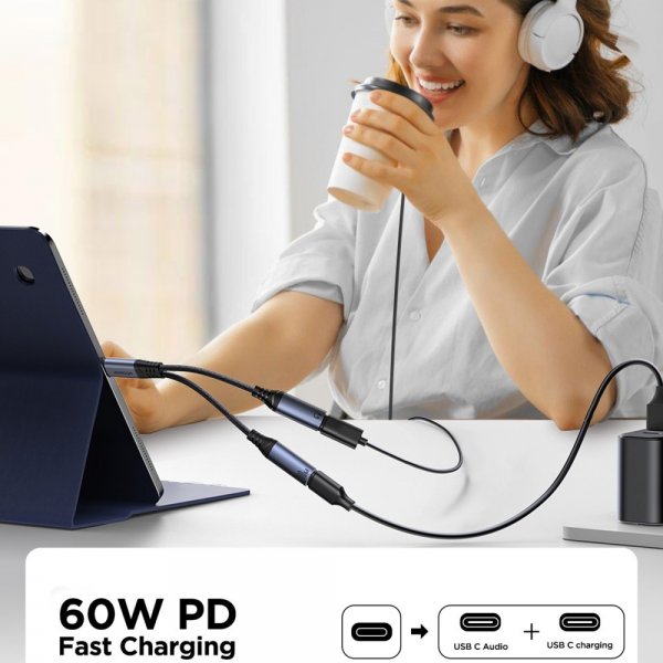 Joyroom Adapter 2-in-1-äänisovitin USB-C–kaksois-USB-C