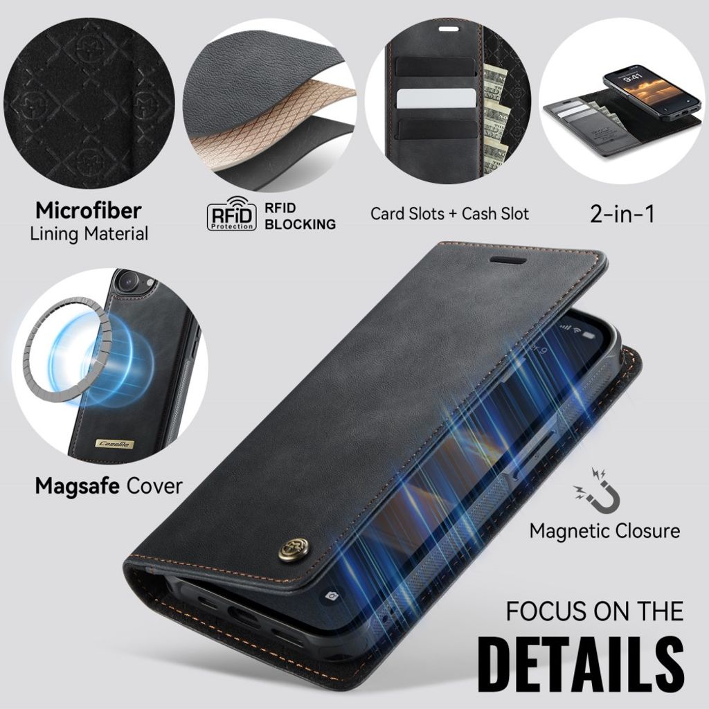 CaseMe iPhone 16e/iPhone 17e Kotelo C49 Series Musta