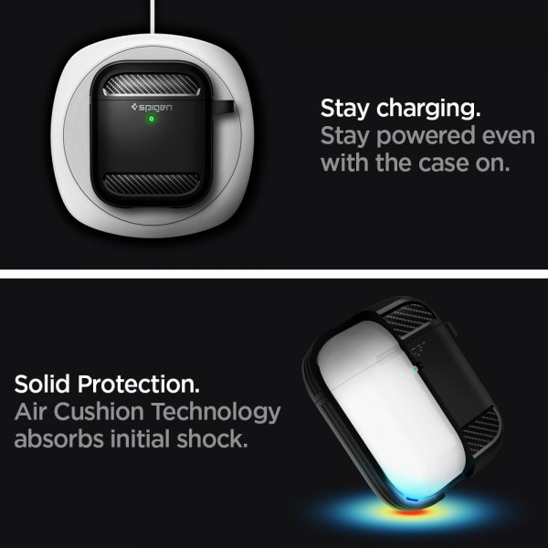 Spigen AirPods 1/2 -suojakuori, Rugged Armor, musta