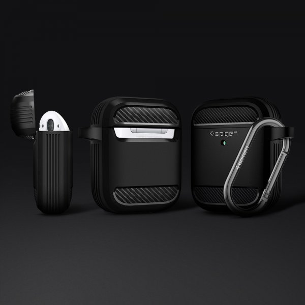 Spigen AirPods 1/2 -suojakuori, Rugged Armor, musta