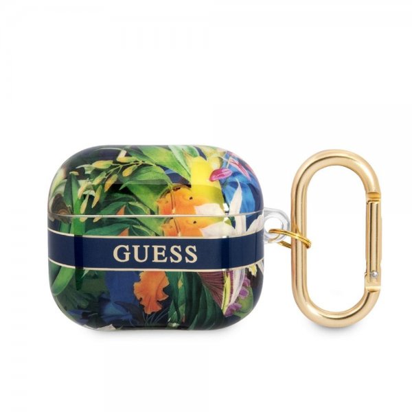 Guess AirPods 3 Kuoret Flower Print & Gold Hook Sininen