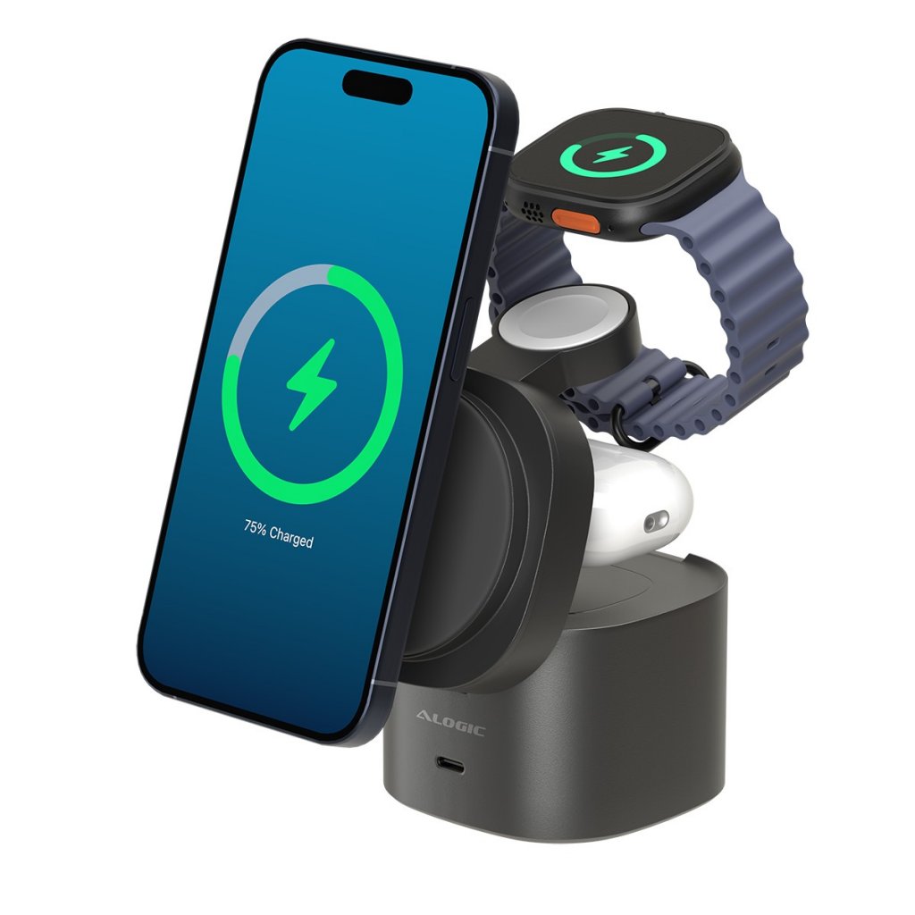 Alogic Langaton laturi PowerPod 4-in-1 Qi2 Musta