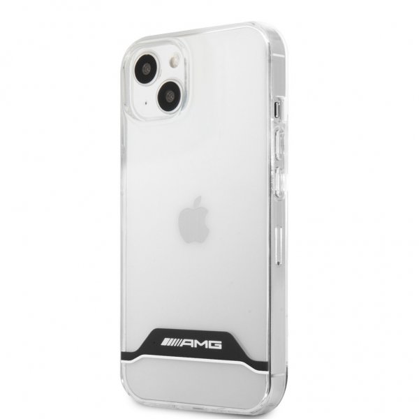 AMG iPhone 13 Mini -suojakuori, galvanoitu, vaakaraidallinen, valkoinen/läpinäkyvä