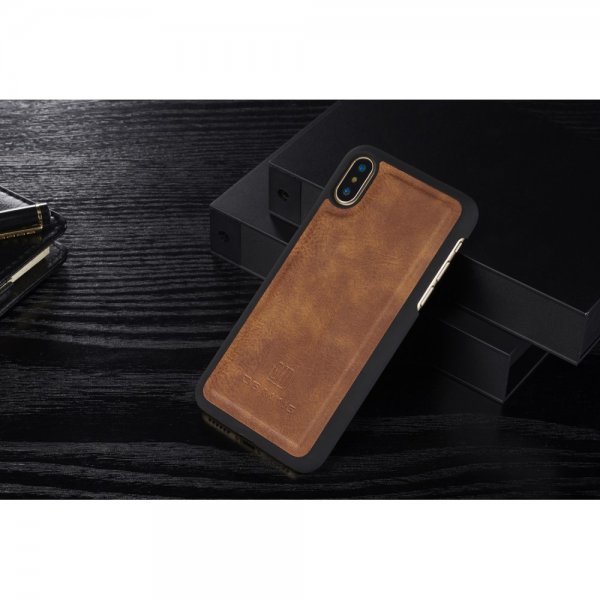 Dg.Ming iPhone X/Xs Lompakkokotelo, Irrotettava kuori, Ruskea