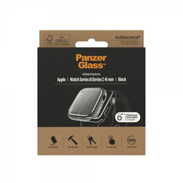 PanzerGlass Apple Watch 41mm kuori näytönsuojalla, kokovartalosuoja D3O musta