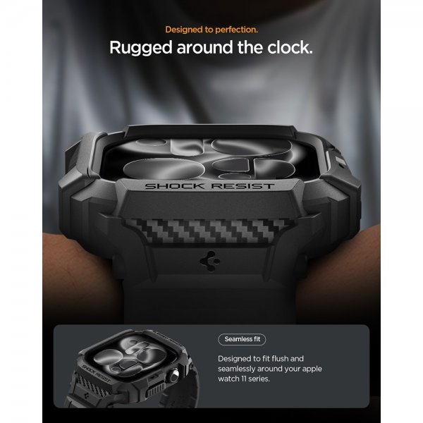 Spigen Apple Watch 42mm (sarja 10/11) Rugged Armor Pro 2 ranneke Mattamusta