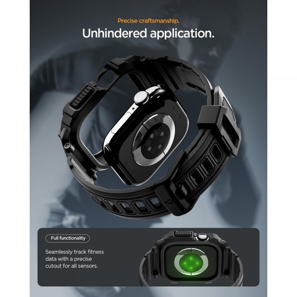 Spigen Apple Watch 42mm (sarja 10/11) Rugged Armor Pro 2 ranneke Mattamusta