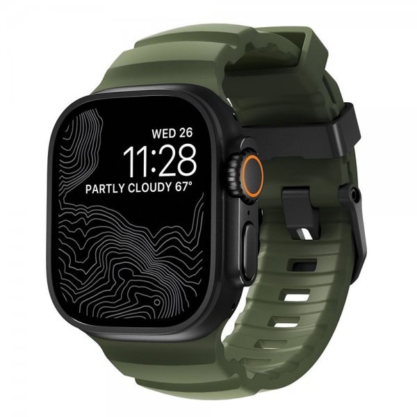 Nomad Apple Watch 44/45/46mm/Ultra 49mm ranneke Rocky Point, musta/vihreä