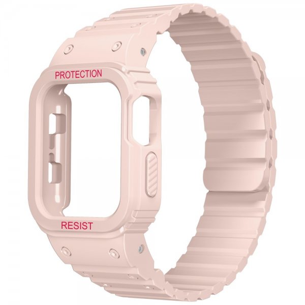Apple Watch 44/45mm Ranneke Kuorella Silikoni Magneettisuljin Vaaleanpunainen