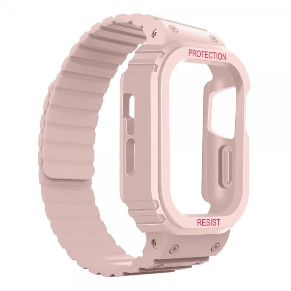 Apple Watch 44/45mm Ranneke Kuorella Silikoni Magneettisuljin Vaaleanpunainen