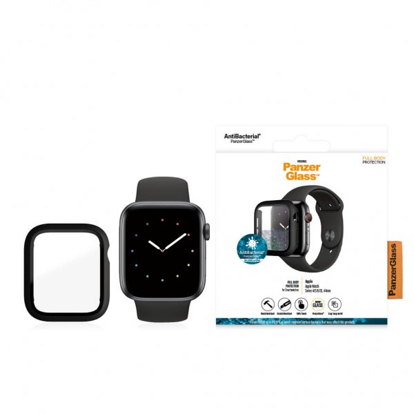 PanzerGlass Apple Watch 44mm (Series 4/5/6/SE) kuori ja näytönsuoja, koko kehon suojaus, musta