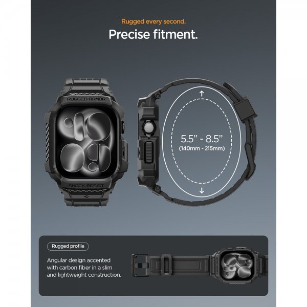 Spigen Apple Watch 46mm (Series 10/11) ranneke Rugged Armor Pro 2 Matte Black