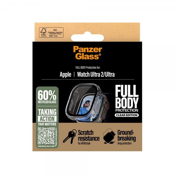 PanzerGlass Apple Watch Ultra 49mm -kuori ja näytönsuoja, koko kehon suoja, läpinäkyvä