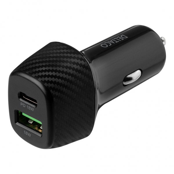 Deltaco Autolaturi USB-A USB-C Pikalataus 36W Musta