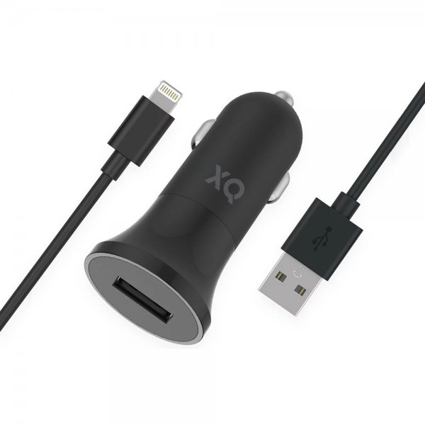 Xqisit Autolaturi Lightning-kaapelilla 1m 12W Musta