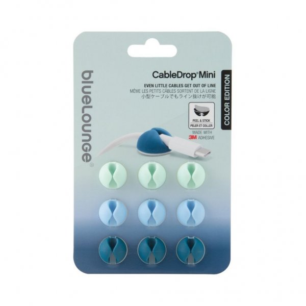 Bluelounge CableDrop Mini Ombre - 9 kappaleen pakkaus, sininen