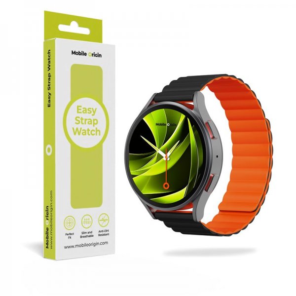 Mobile Origin Samsung Galaxy Watch 8 40/44mm/Classic 46mm ranneke Easy Strap musta-oranssi