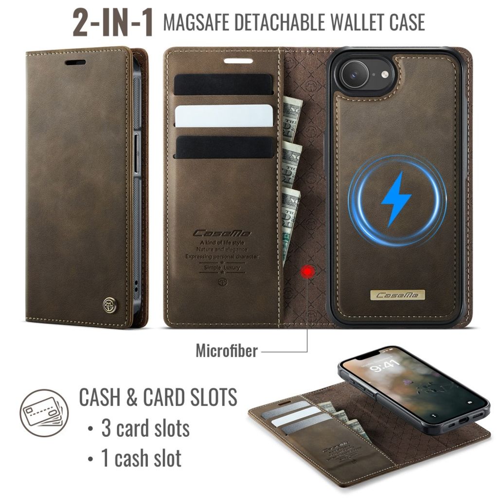 CaseMe iPhone 16e/iPhone 17e Kotelo C49 Series Ruskea