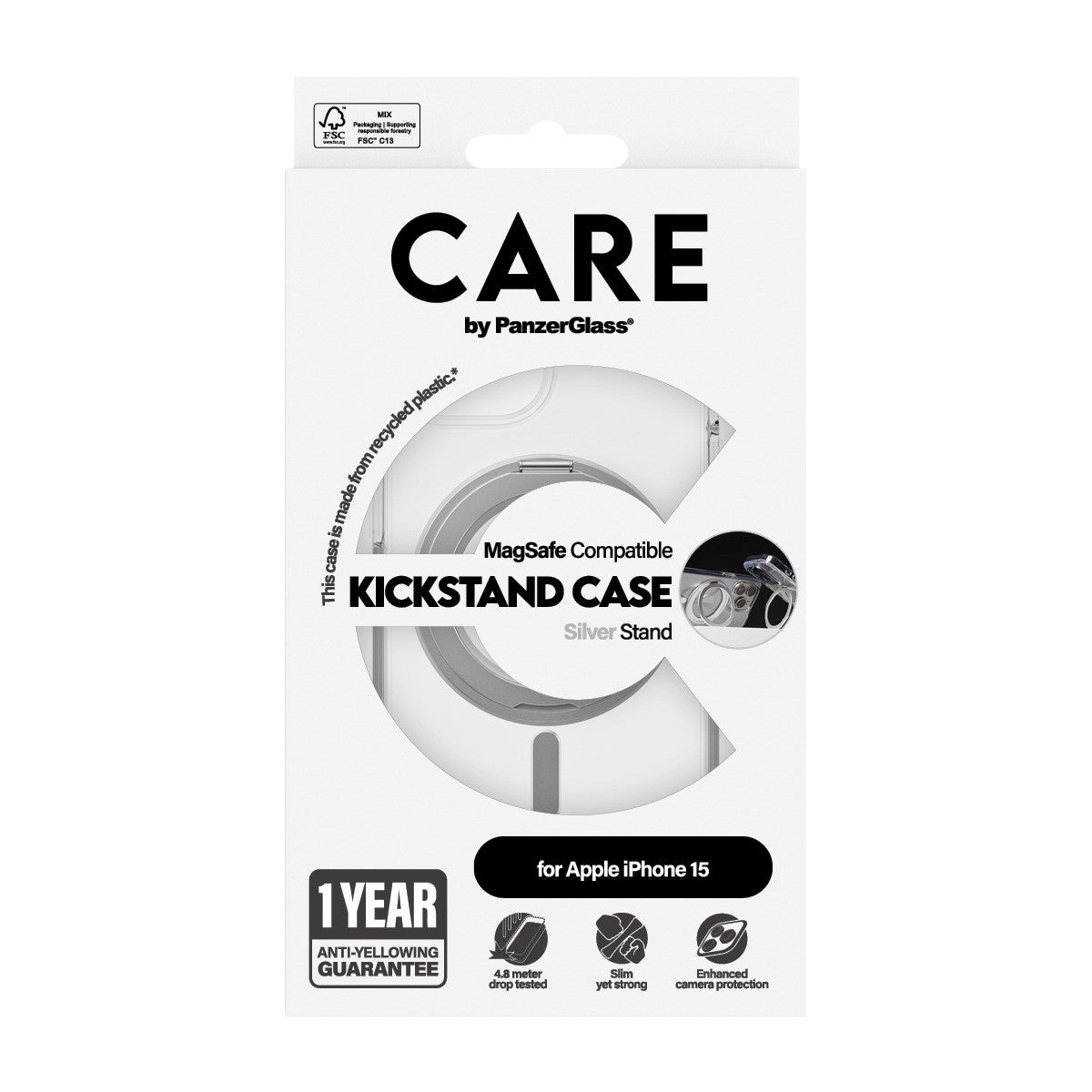 CARE by PanzerGlass iPhone 15 Kuori Kickstand MagSafe Kirkas