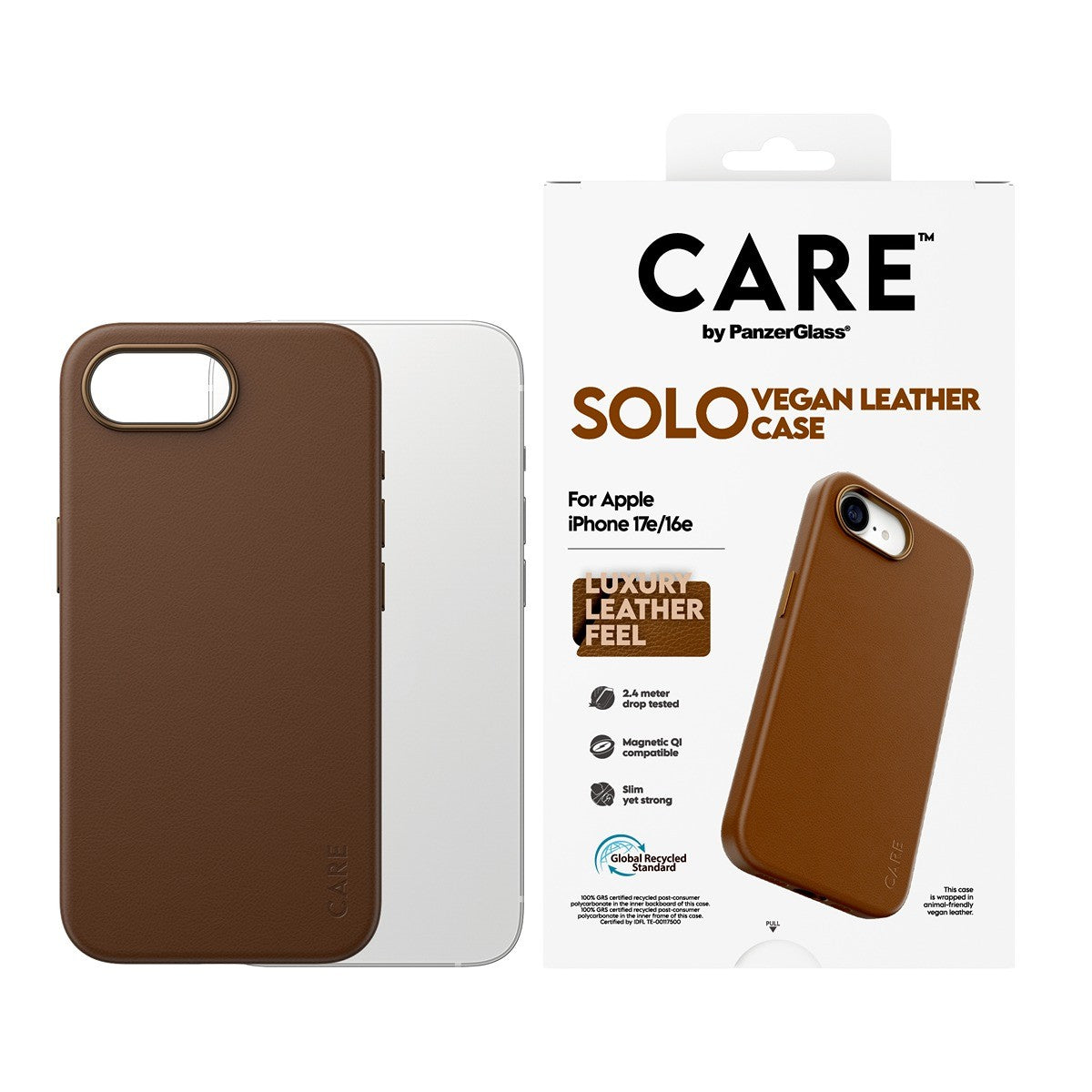 CARE by PanzerGlass iPhone 16e/iPhone 17e Kuori Solo MagSafe Ruskea
