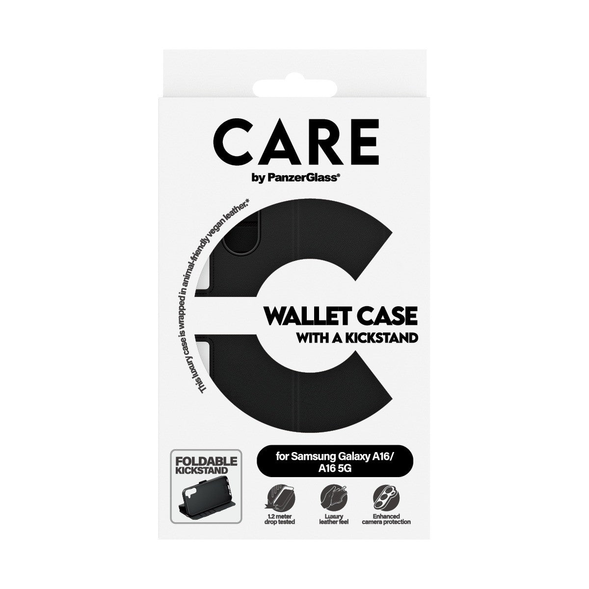 CARE by PanzerGlass Samsung Galaxy A16 Kotelo Wallet Kickstand Musta