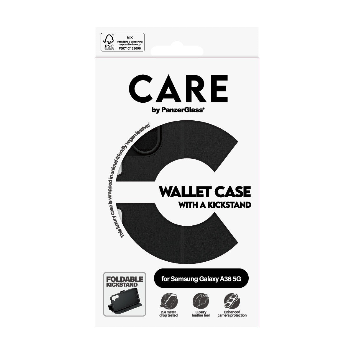 CARE by PanzerGlass Samsung Galaxy A36 Kotelo Wallet Kickstand Musta