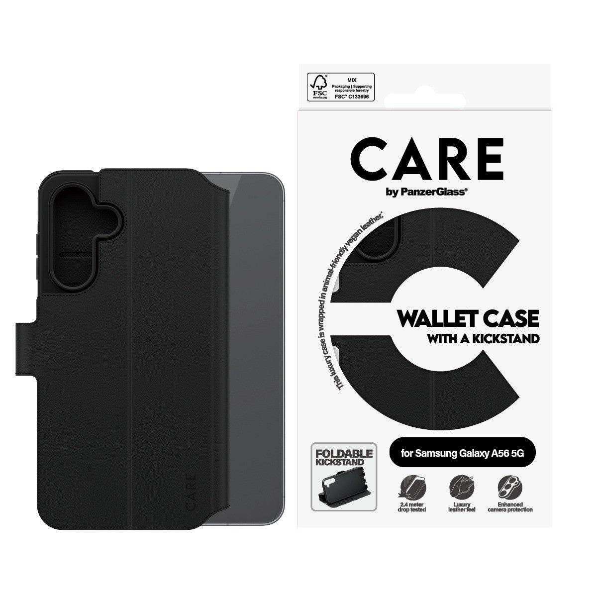 CARE by PanzerGlass Samsung Galaxy A56 Kotelo Wallet Kickstand Musta