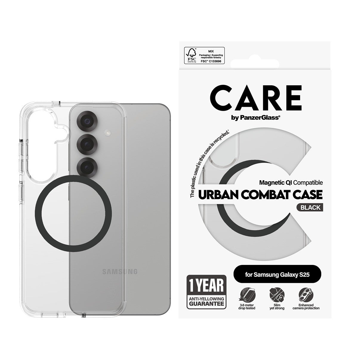 CARE by PanzerGlass Samsung Galaxy S25 Kuori Urban Combat MagSafe Musta