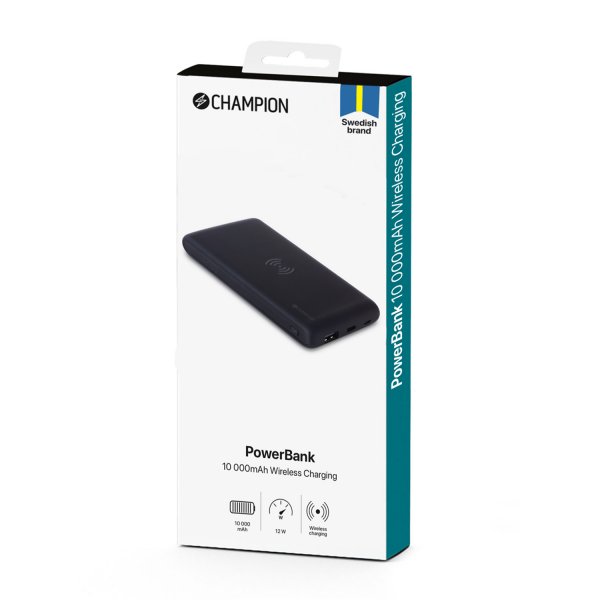 Champion Powerbank langattomalla latauksella 10 000 mAh 12W Musta