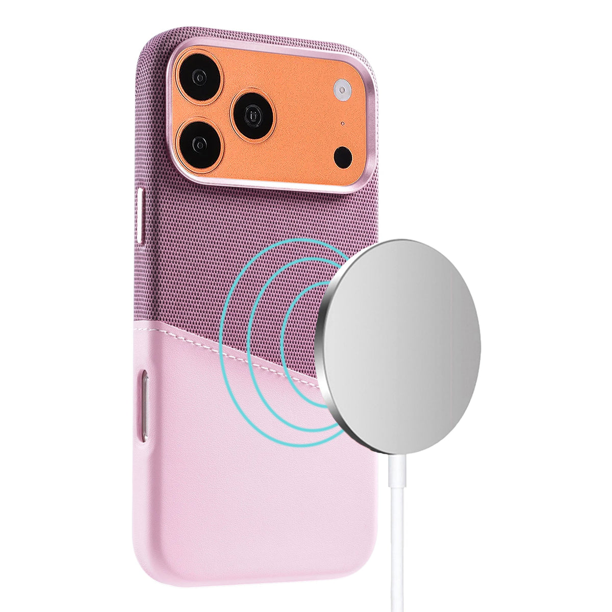iPhone 17 Pro Max/iPhone 18 Pro Max Kuori nahkaa Korttipidike MagSafe Vaaleanpunainen