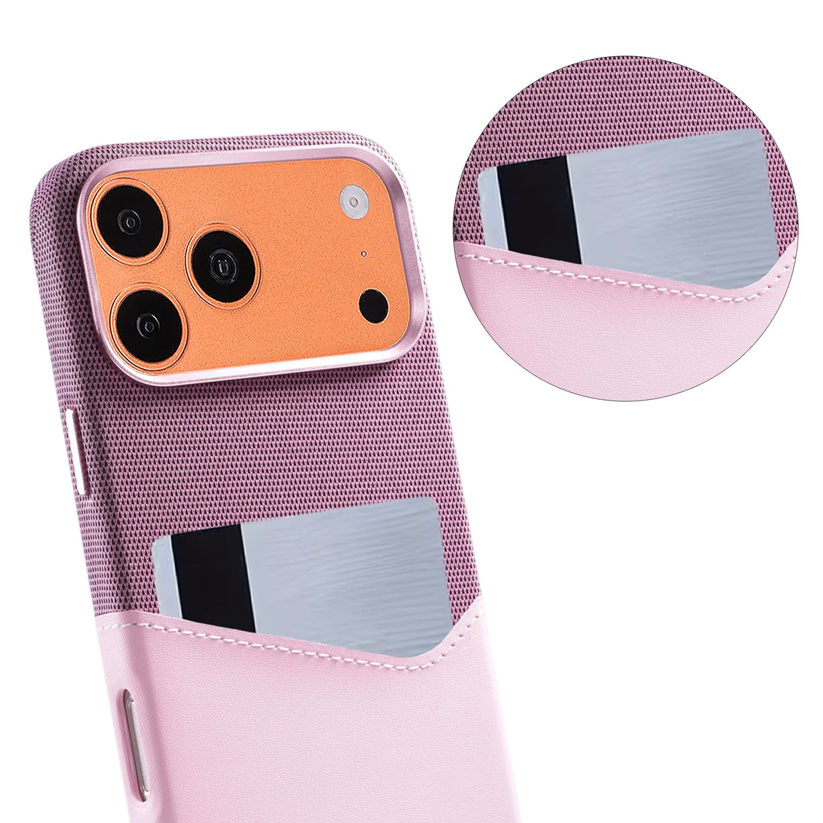 iPhone 17 Pro Max/iPhone 18 Pro Max Kuori nahkaa Korttipidike MagSafe Vaaleanpunainen