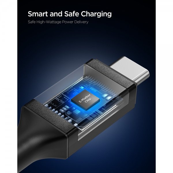 Spigen Essential -kaapeli kangas USB-C/USB-C 100W 1.5m musta