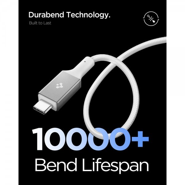 Spigen Essential -kaapeli, kangaspäällysteinen USB-C/USB-C, 240W, 1,5m, valkoinen