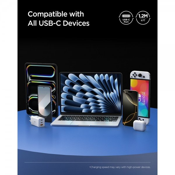 Spigen Essential USB-C–USB-C 240W -kaapeli, 1,2 m, valkoinen