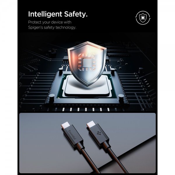 Spigen Essential USB-C–USB-C 60W 2m -kaapeli, musta