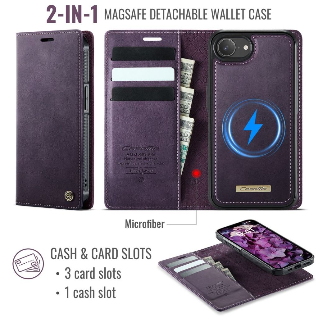 CaseMe iPhone 16e/iPhone 17e Kotelo C49 Series Violetti
