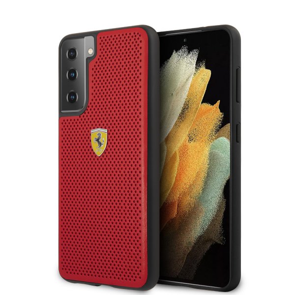 Ferrari Samsung Galaxy S21 -suojakuori, rei'itetty, punainen, logo